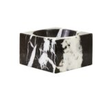 Square black marble bowl with white veining, perfect for modern decor.