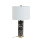 Elegant black marble table lamp with a warm metallic base and ivory shade, perfect for modern and transitional interiors.
