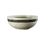 OLIVER Marble Bowl with a polished finish, featuring a black marble ring with white veining, adding a striking contrast to its neutral tones.