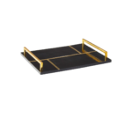 Black and brass MONAX Tray with sleek handles, perfect for serving or decor in contemporary settings.