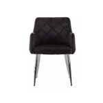 dining chair, velvet dining chair, black velvet chair, quilted chair design, chrome leg dining chair, modern dining furniture, contemporary seating, accent chair, padded chair, stylish dining chair.