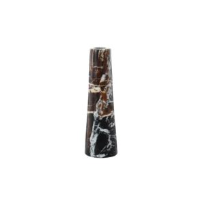 Tapered black marble vase with white veining, perfect for modern decor.