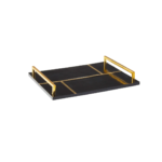Black and brass MONAX Tray with sleek handles, perfect for serving or decor in contemporary settings.