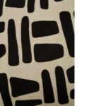 Square black and natural cotton cushion featuring a tribal geometric pattern, ideal for adding a stylish accent to sofas, chairs, or beds.