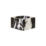 Square black marble bowl with white veining, perfect for modern decor.