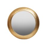 Round wall mirror with a warm metallic textured iron frame, ideal for adding elegance and light to any space.