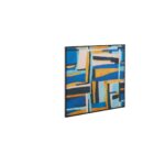 Abstract multicolor wall painting with textured brushstrokes framed in a black rectangular frame.