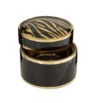 Glossy black and gold zebra-patterned KNIGHT Medium Jar made of porcelain, perfect for storage and decor.
