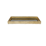 Gold bamboo-effect tray with a mirrored base, ideal for coffee table styling or entertaining.