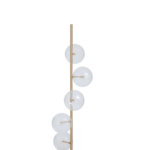 Sleek brass floor lamp with five spherical lampshades and a sturdy black marble base, ideal for contemporary interiors.