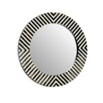 Round wall mirror with an elegant Mother of Pearl frame featuring an assorted pattern, perfect for enhancing contemporary or classic interiors.