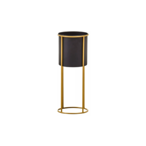 Black large floor-standing planter with sleek gold frame, perfect for modern interiors and showcasing greenery.