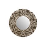 Round wall mirror with a black and gold geometric sculpted border, perfect for enhancing modern and eclectic décors.