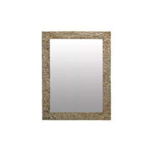 Wall mirror with a broad metallic gold textured frame, ideal for sophisticated interiors.