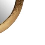 Round wall mirror with a warm metallic textured iron frame, ideal for adding elegance and light to any space.