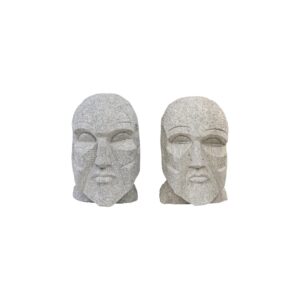 A handcrafted sandstone head sculpture with a noble warrior design, featuring a matte finish and unique natural variations.