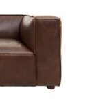 NOLAN Tan Three-Seater Sofa with genuine leather upholstery in Mexico brown, minimalist design with track arms and rubberwood legs.