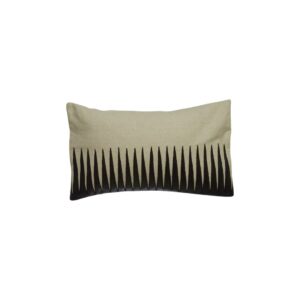 Two-tone cushion with a geometric black faux leather pattern on a soft natural linen base, perfect for modern and boutique-style interiors.