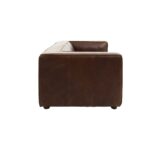 NOLAN Tan Three-Seater Sofa with genuine leather upholstery in Mexico brown, minimalist design with track arms and rubberwood legs.