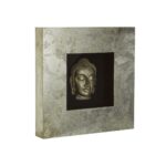 Nelson Buddha Wall Art with a silver Buddha bust framed in a deep square design, perfect for modern and zen décor.