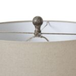 Ochre Carved Table Lamp with linen shade, featuring an artisanal ceramic base, perfect for rustic, boho, and farmhouse interiors.