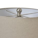 White Ceramic Pot Lamp with linen shade, featuring a textured ribbed base, perfect for rustic, farmhouse, and modern interiors.