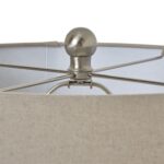 Squat White Beaded Ceramic Lamp with linen shade, perfect for coastal and boho-style interiors, adding texture and warmth to any space.