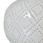 Squat White Beaded Ceramic Lamp with linen shade, perfect for coastal and boho-style interiors, adding texture and warmth to any space.