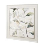Neutral botanical leaf painting on canvas with a white frame, ideal for modern and transitional interiors.