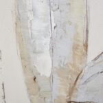 Neutral botanical leaf painting on canvas with a white frame, ideal for modern and transitional interiors.