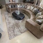 ELLIE Rug – Abstract brown and white modern rug with plush texture and premium polyester construction.