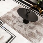 ELLIE Rug – Abstract brown and white modern rug with plush texture and premium polyester construction.