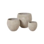 Set of three grey textured planters, ideal for indoor and outdoor plant displays.