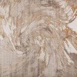 HELEN Rug with an abstract swirling pattern in warm browns and golds, crafted from polyester and polypropylene for comfort and durability.