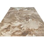 HELEN Rug with an abstract swirling pattern in warm browns and golds, crafted from polyester and polypropylene for comfort and durability.