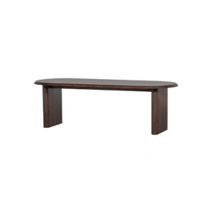 ELLIPS Dining Table – A mango wood dining table with a warm walnut finish, featuring a modern flattened-edge design.
