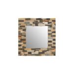 SANDY Tile Wall Mirror with a square mosaic-style design, crafted from fossilized petrified wood, featuring rich natural graining.