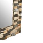 SANDY Tile Wall Mirror with a square mosaic-style design, crafted from fossilized petrified wood, featuring rich natural graining.