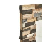 SANDY Tile Wall Mirror with a square mosaic-style design, crafted from fossilized petrified wood, featuring rich natural graining.