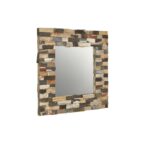 SANDY Tile Wall Mirror with a square mosaic-style design, crafted from fossilized petrified wood, featuring rich natural graining.