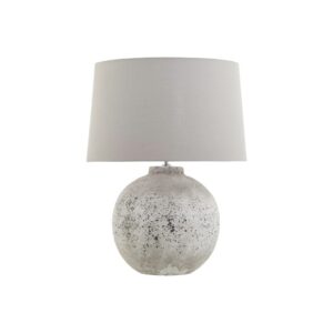 Tiber Large Stone Ceramic Lamp with speckled stone-effect base and light grey fabric shade, perfect for modern and country-style interiors.