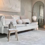 LYNNE Rug – Modern abstract brown circular weave rug with a plush 12mm pile height, crafted from durable polyester.