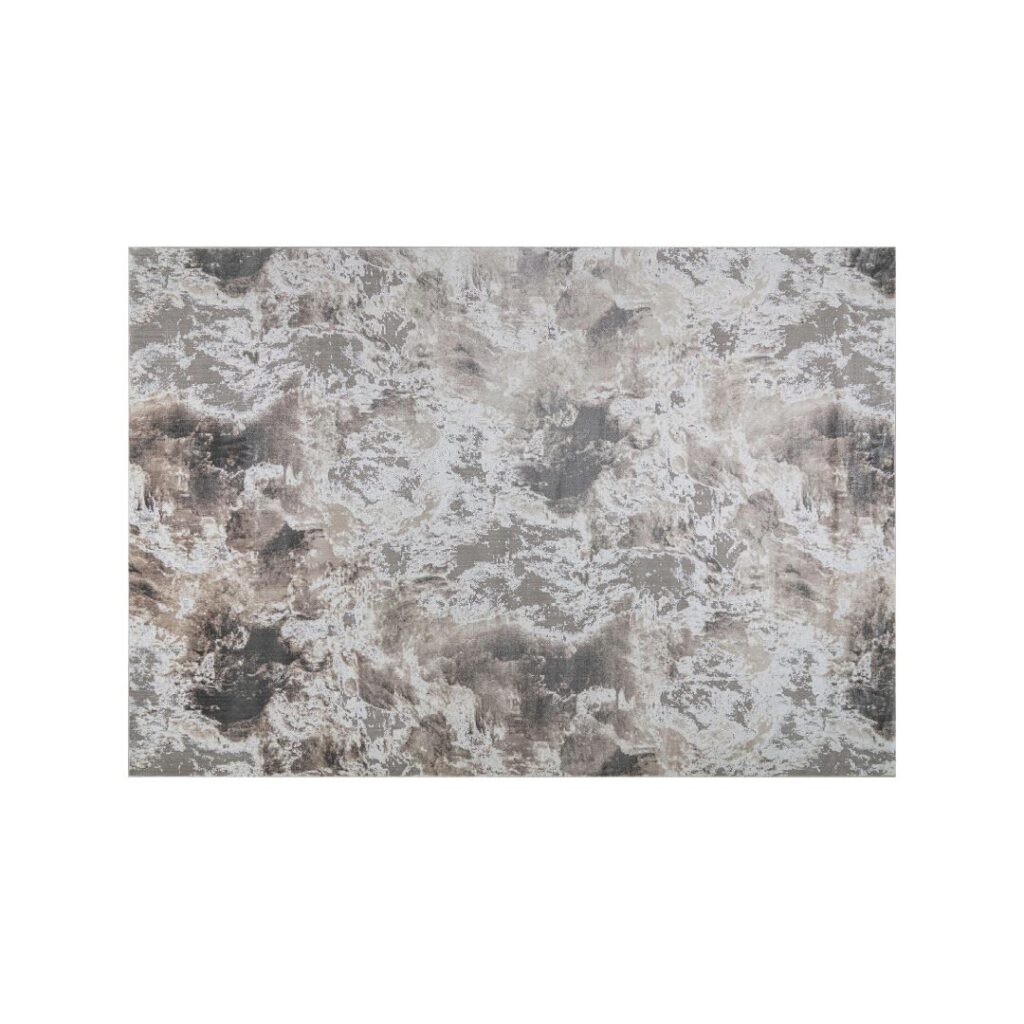 INAYA Rug &ndash; Abstract modern rug with cloud-like patterns in brown, white, and grey, crafted from plush polyester.