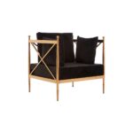 ORYX Rose Gold Armchair – modern luxury chair with a sleek rose gold stainless steel frame and plush black velvet upholstery.