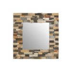 SANDY Tile Wall Mirror with a square mosaic-style design, crafted from fossilized petrified wood, featuring rich natural graining.