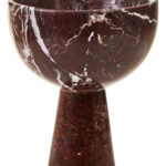 ASTER Red Marble Pedestal Bowl – Small red marble bowl with pedestal base and subtle white veining for contemporary décor styling.