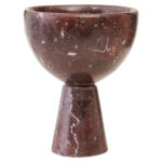 ASTER Red Marble Pedestal Bowl – Small red marble bowl with pedestal base and subtle white veining for contemporary decor styling.