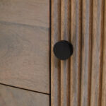 VALMONT Mango Wood Sideboard – Grey mango wood sideboard with three drawers, two doors, and black metal handles.