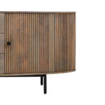 VALMONT Mango Wood Sideboard – Grey mango wood sideboard with three drawers, two doors, and black metal handles.