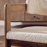 VALMONT Mango Wood Dining Chair – Grey mango wood chair with cream boucle upholstery and modern open-back design.